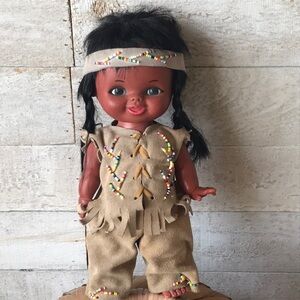 1960s Native Arts and crafts indigenous doll hand beaded headband and clothing